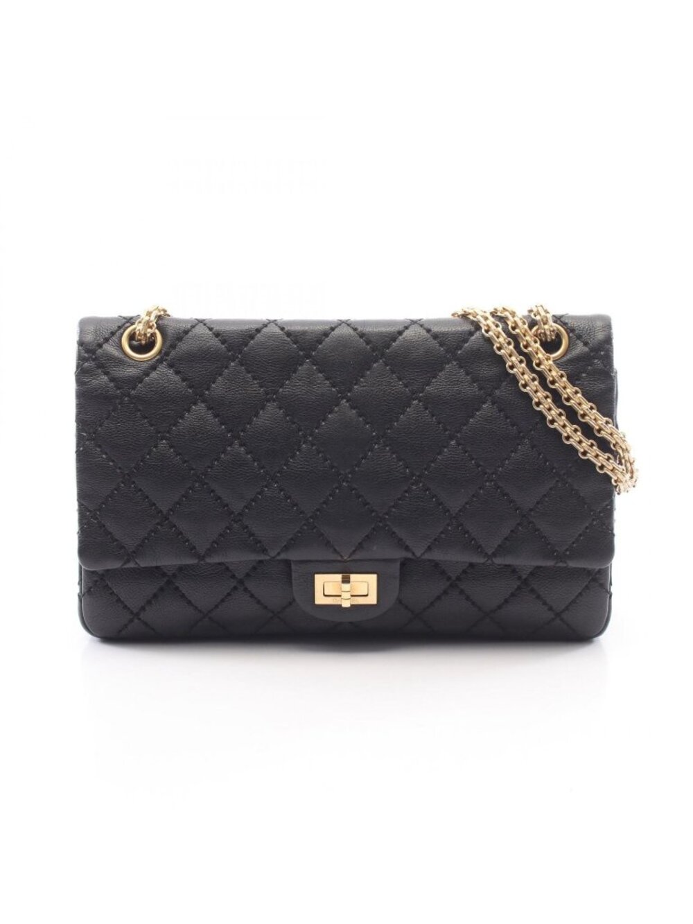 Chanel Shoulder Bag 2.55 Quilted Double Flap Black Leather Chain